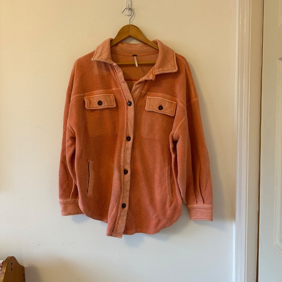 Free People x We The Free Ruby Fleece Shirt Jacket in Scarlett Ibis | Size Small - Picture 3 of 9
